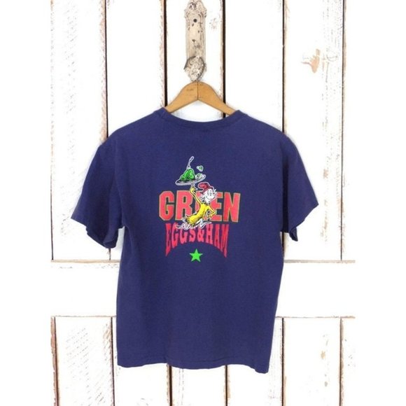 90s dark blue Dr Suess Green Eggs and Ham cotton tshirt - Picture 2 of 6